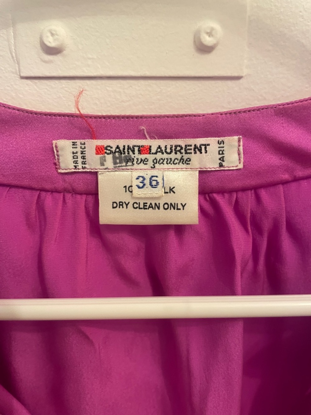 Vintage Saint Laurent Silk Tie-Neck Blouse in Fuchsia - Picture 3 of 13